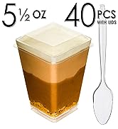 DLux 40 x 5 oz Mini Dessert Cups with Lids and Spoons, Square Large - Clear Plastic Parfait Appet...