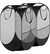 Simple Houseware Mesh Pop-Up Laundry Hamper Basket with Side Pocket, Black - 2 Pack