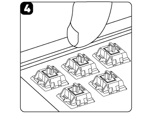 GENTLY PRESS NEW SWITCHES INTO PCB