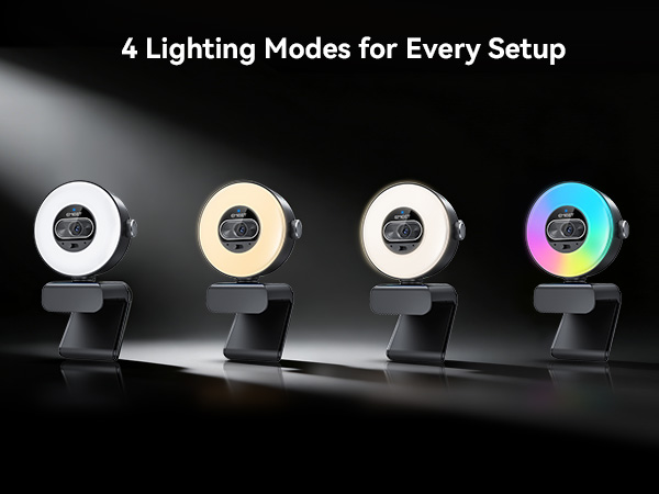 4 modes—Cool White, Warm White, Natural White, and Ambient Light EMEET S600L 4K Webcam