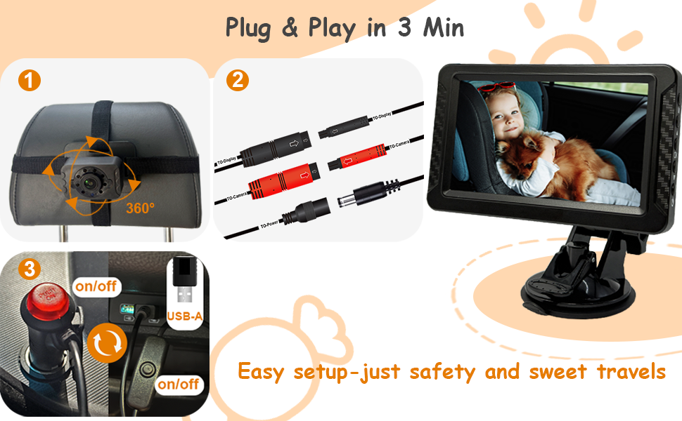 effortless 3 min set up for baby car monitor with camera,no tool,no hassle,no technical skills need.