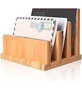 Bamboo Mail Organizer with Rubber Feets, wishacc Vertical Desk Letter/Envelope/File/Paper/Folder/...