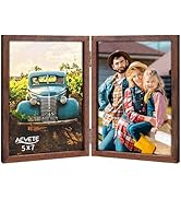AEVETE 5x7 Picture Frames Double Hinged Wood Folding Photo Frames Vertical with Plexiglass Front,...