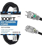 Iron Forge Cable 12 Gauge Outdoor Extension Cord 100 Ft, SJTOW 12/3 Heavy Duty Extension Cord 3 P...