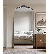 Arched Full Length Mirror, 76"x34" Floor Mirror Freestanding with Carved Metal Frame &amp; Bottom Art...