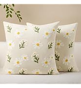 Softalker Spring Floral Throw Pillow Covers 18 x 18 Inch Set of 2, Farmhouse Summer Embroidered S...