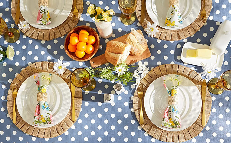 Flannel Backed Polka Dot Tablecloth with Napkins and Placemats