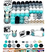 112PCS FIVEIZERO 12mm 15mm Cow Focal Silicone Beads for Keychain Making, Round, Lentil, Hexagonal...