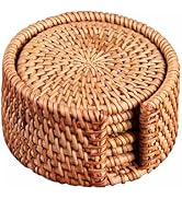 LxBrillxiant Handmade Rattan Coasters Set of 6 with Holder - Woven Aesthetic Drink Coasters for T...
