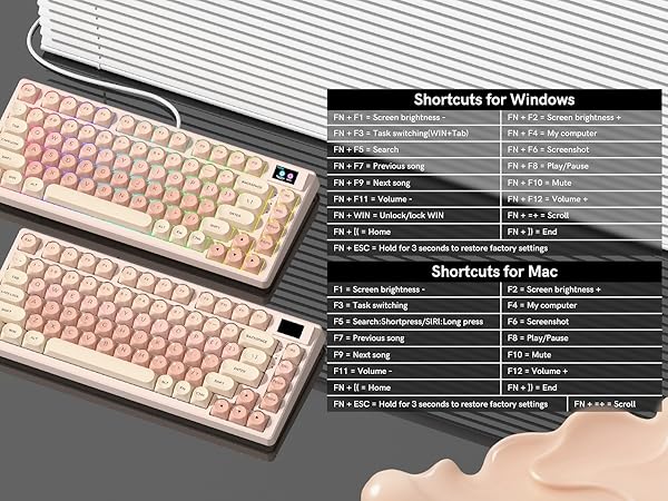 Pink Mechanical Gaming Keyboard 75% with Color Multimedia Display Jelly Keyboard Wired