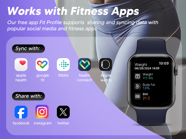 Works with Fitness Apps Our app Fit Profile supports sharing and syncing data with fitness apps