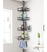 Clothink Corner Shower Caddy Tension Pole 4 Tier Adjustable Stainless Steel Shower Shelf for Insi...