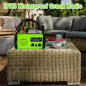 IPX3 waterproof for this emergency radio and this hand crank radio