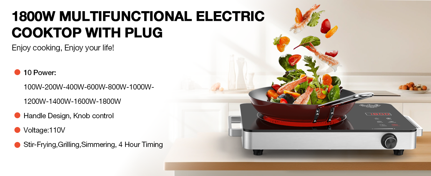 1800W MULTIFUNCTIONAL ELECTRIC COOKTOP WITH PLUG