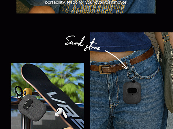 Matte finish protective case with built-in locking clasp to keep earbuds safe