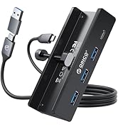 ORICO USB Hub 3.0, Clamp USB Hub with Extra Power Supply Port, Aluminum 4-Port USB Adapter with 3...