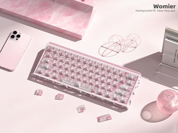Clear Keycaps, Pink Shine Through Keycaps, Jelly Keycap Transparent keyboard Caps