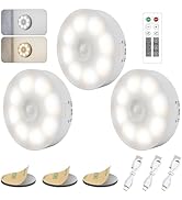 16 LEDs Under Cabinet Lights [with Remote], 3 Pack Wireless Motion Sensor Light Puck Light, 3 Col...
