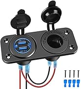 Nilight QC 3.0 USB Charger and Cigarette Lighter Socket Pre-Wired 12V-24V Dual USB Car Charger wi...