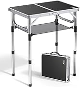 Anbte Folding Camping Table, Aluminum 24" x 16" Adjustable Height Small Folding Table with Carryi...