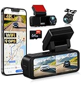 SIXTOP 4K Dash Cam Front and Rear, WiFi 4K+2K Dual Dash Camera for Cars, 64G Card, GPS, 3.16” IPS...