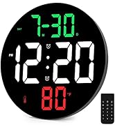 Amgico Digital Wall Clock 9" Large Display, Calendar, Adjustable Dimming, Temperature, Loud Alarm...