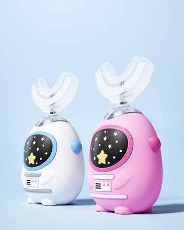 FanHwaDaiMung kids u shaped electric toothbrush in Heroic White and Power Pink