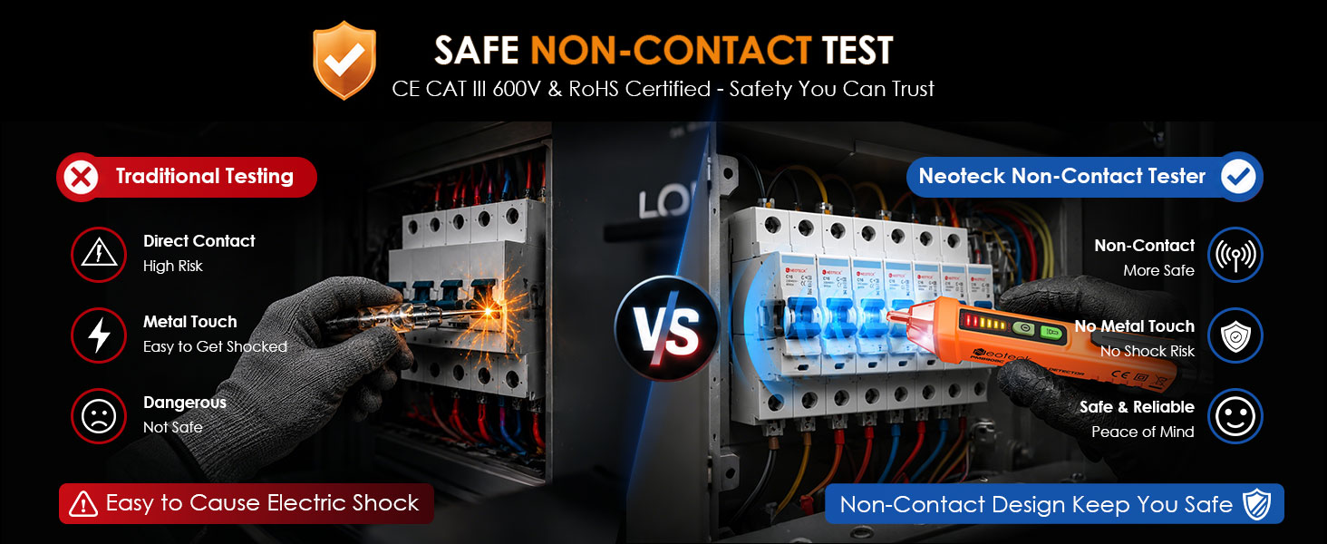 Safe Non-Contact Voltage Detection with CE CAT.III 600V Certification