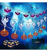Qunlight Halloween String Lights - Pumpkin, Bat, Ghost - 3x20 LEDs - 10ft Each - Battery Operated...