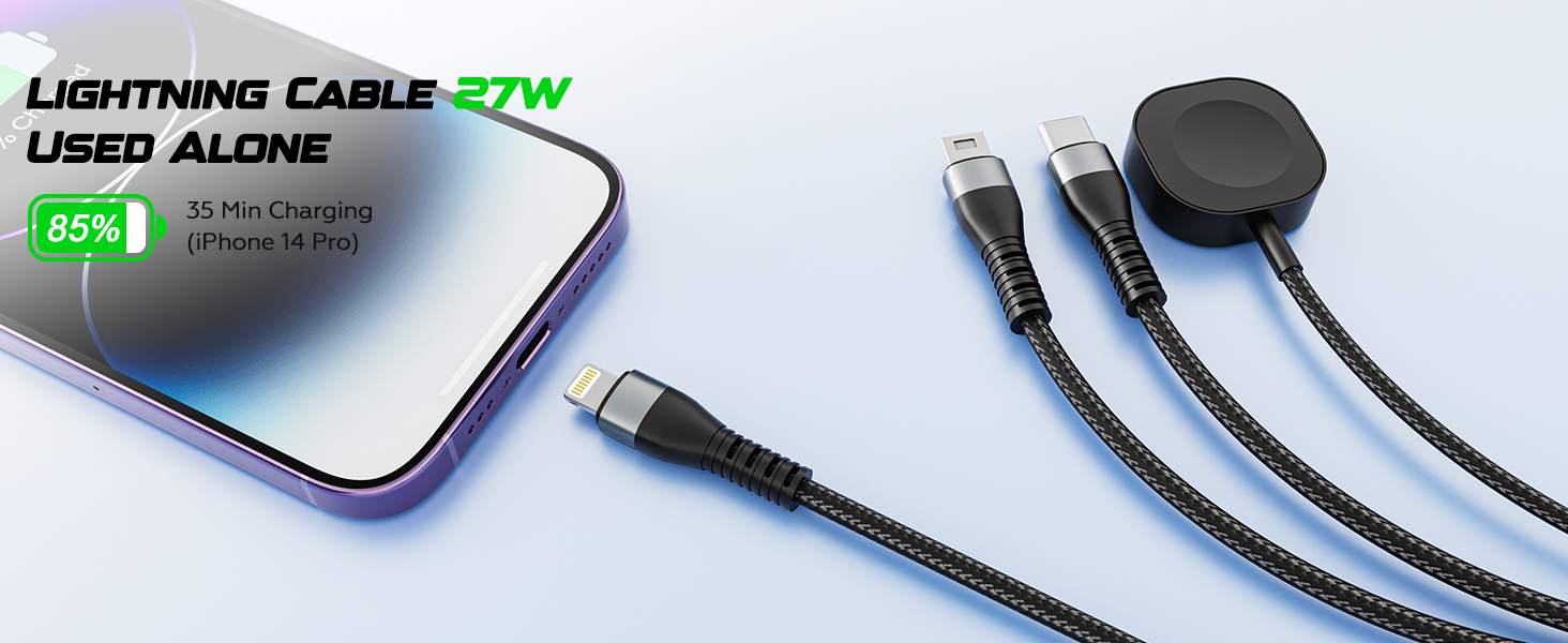 This Lightning cable supports 27W charging and is compatible with all older Apple iPhone