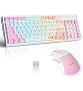 CK98 Wireless Gaming Keyboard and Mouse Combo,Rechargeable RGB White Gaming Keyboard RGB Backlit ...