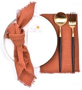 Joanlody Handmade Cloth Napkins 16.5x16.5 Inches Cotton Linen Napkins with Fringe Rustic Bulk Din...