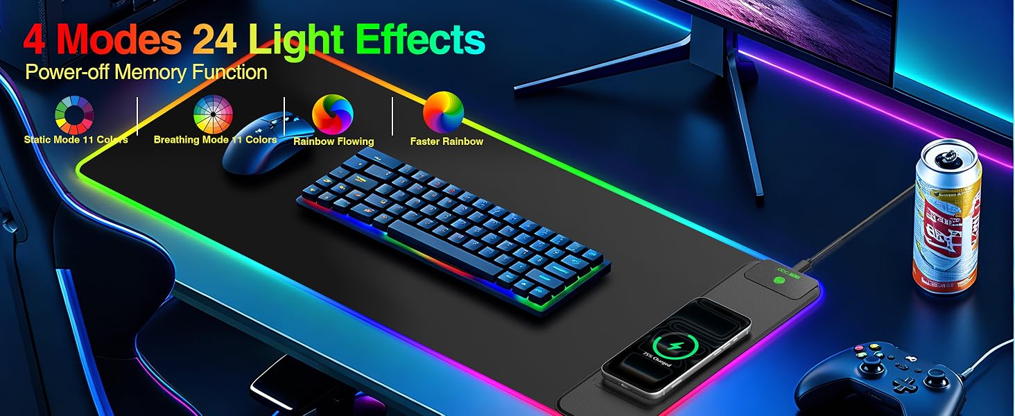 rgb gaming mouse pad with wireless charging