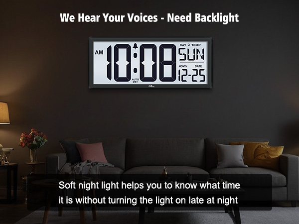 digital wall clock backlit
