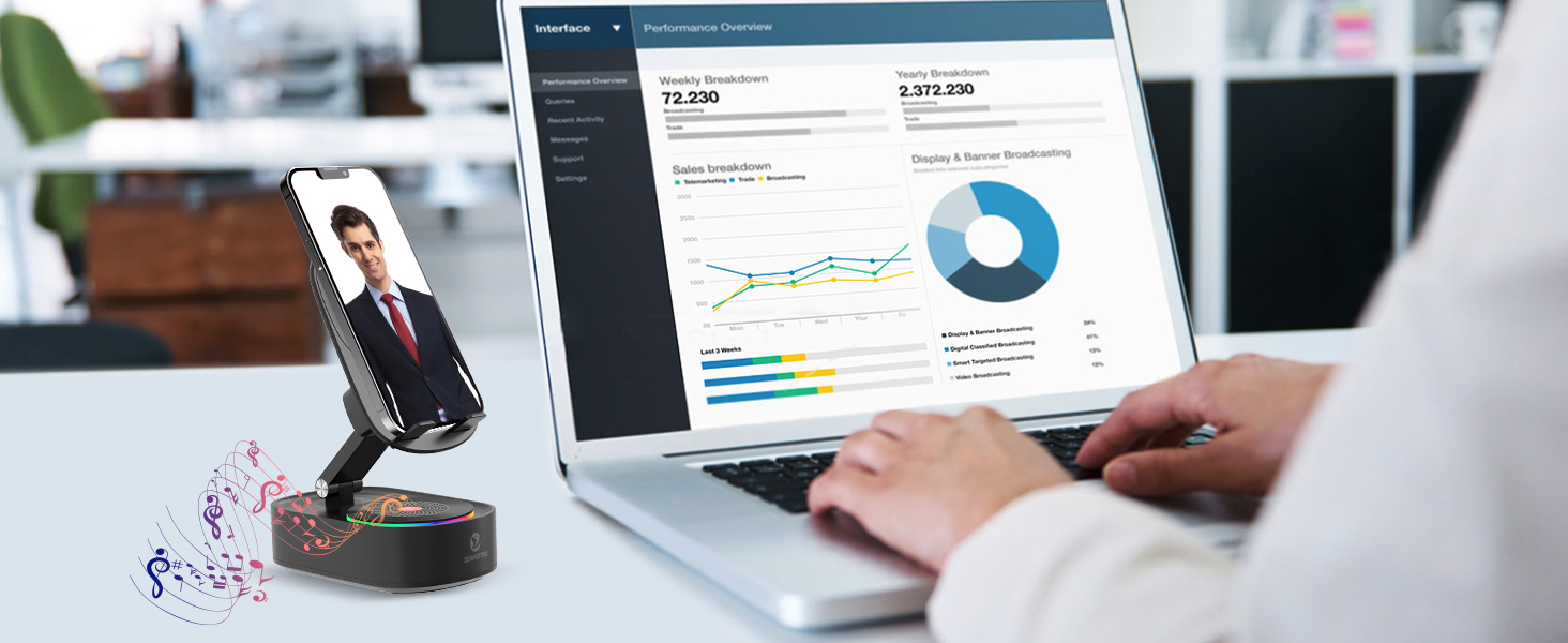 Cell Phone Stand with Wireless Bluetooth Speaker