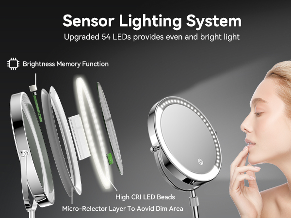 lighted makeup mirror with magnification