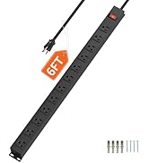 CFMASTER 12 Outlet Long Power Strip with 15A Circuit Breaker,Black Wall Mount Heavy Duty Power St...