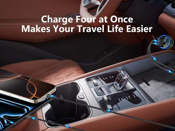 Car Charger USB C 90W PD Dual USB-C + USB-A Car Power Adapter Type C Car Charger Cigarette Lighter