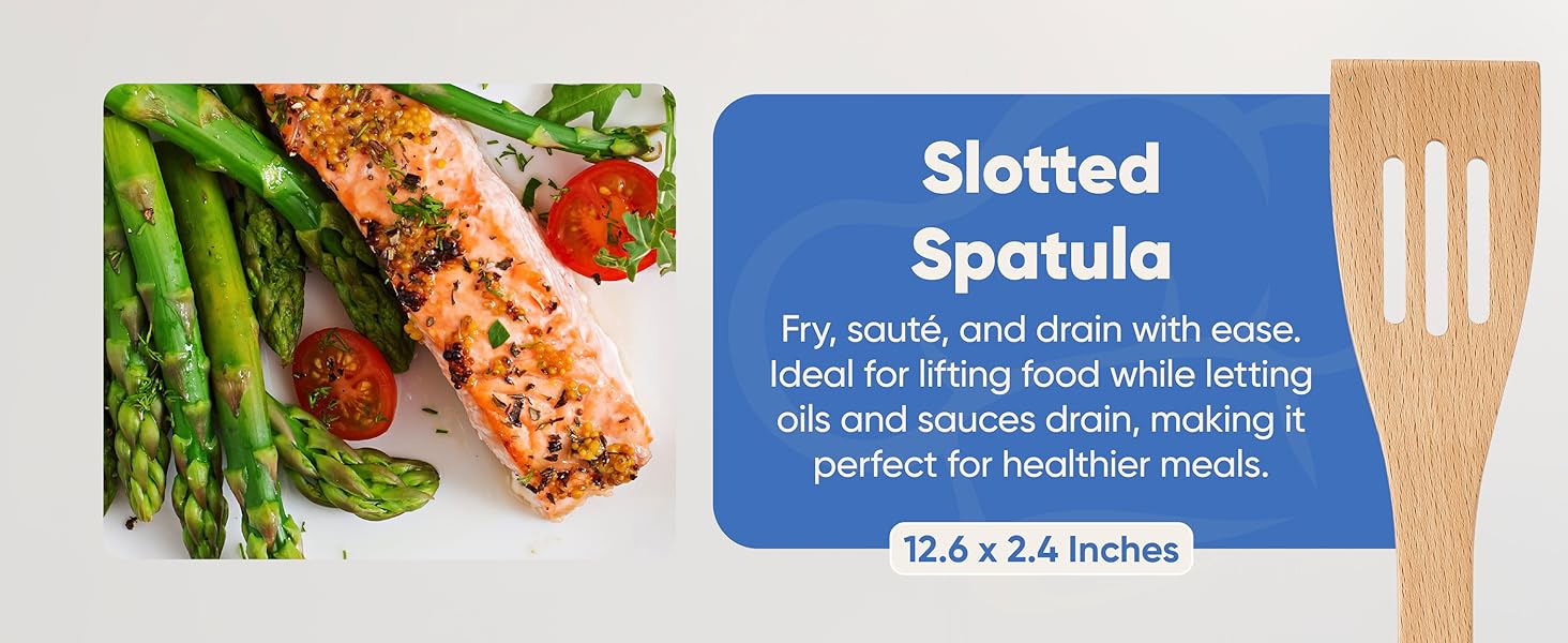 Wooden Cooking Utensils Set White Slotted Spatula