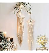Moon Star Dream Catcher Decor,2pcs Boho Home Moon Star Dreamcatcher,Macrame Wall Hanging Boho Hom...