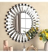 SHYFOY Decorative Mirrors for Wall Home Decor Round Wall Mirror 32 inch Large Modern Silver Mirro...