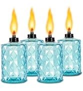 Glass Table Top Torches, 4 Pack Blue Outdoor Torch Canisters, 12oz Refillable Flame Light Torch w...