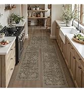 WondRg Kitchen Rug Set of 3 Washable Brown Vintage Kitchen Mats for Floor Non-Slip Kitchen Runner...