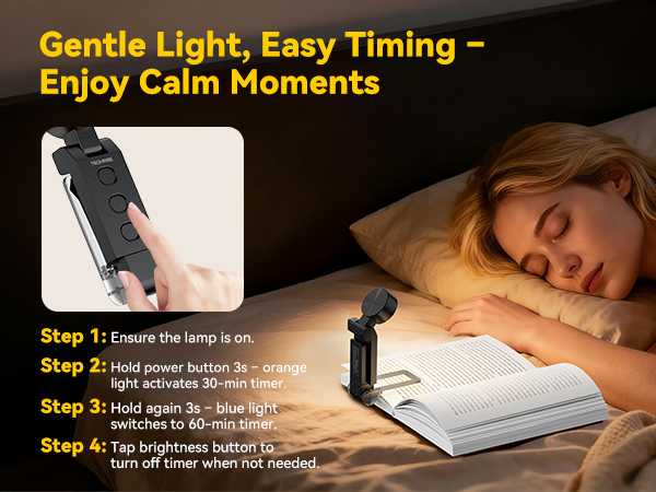 TechRise book reading light Gentle Light, Easy Timing- Enjoy Calm Moments