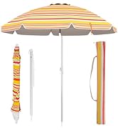 Toolsempire 6.5 ft Beach Umbrella, Portable Umbrella Outdoor with Sand Anchor, Sun Protection, Pu...