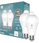 GE LED+ Motion Sensor LED Light Bulbs, 12W, Outdoor Security Lights, Daylight, A21 (2 Pack)
