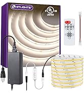 HitLights COB White LED Strip Lights Kit with Remote &amp; 24V Power Supply, 16.4ft Dimmable Tape Lig...
