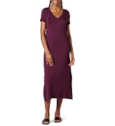 Essentials Women's Stretchy Jersey V-Neck Short Sleeve Midi Length Dress