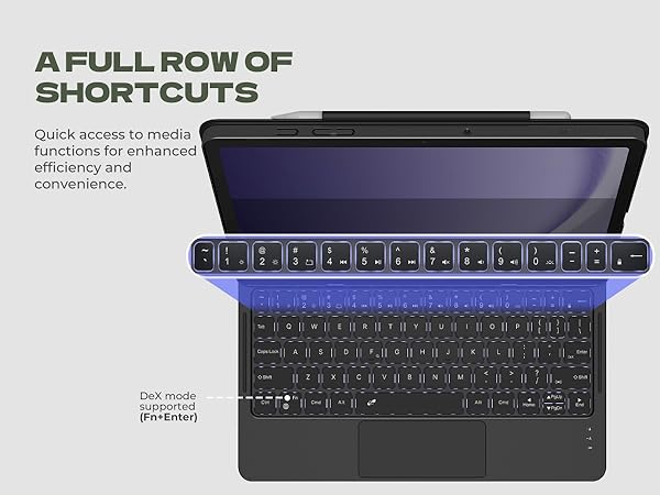Laptop-like Typing Multi-touch Trackpad Backlit Stylus Holder for 11" Galaxy Tab A9+ Plus (2023)