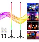2 Pack 4ft RGB Tube Light with Stand, 5000mAh Battery Light Tube, 500 Lighting Modes, 2.4G Remote...